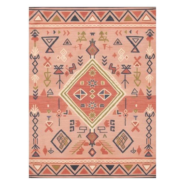 Sun-Kissed Hand-Drawn Moroccan Tribal Art Tablecloth (Front)