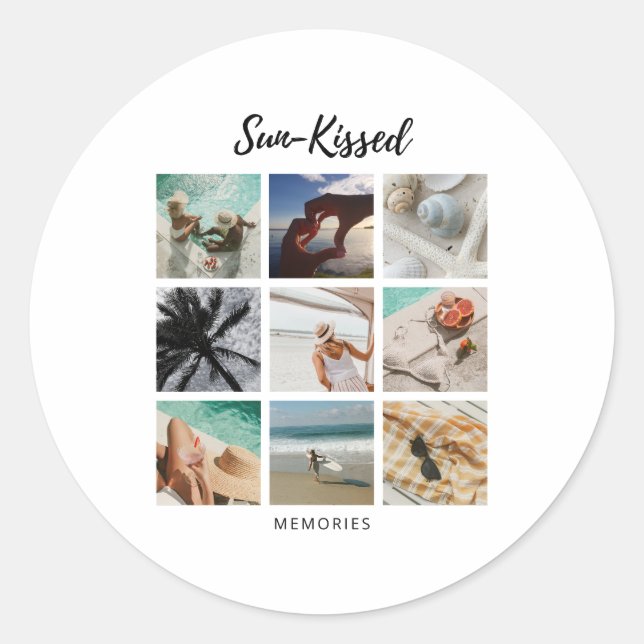Sun-Kissed Memories Photo Collage Classic Round Sticker (Front)