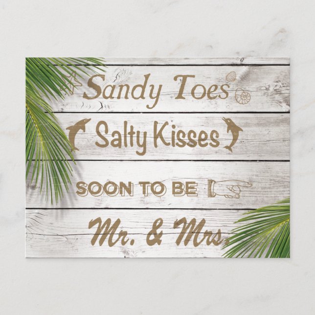 Sun Kissed Sandy Toes Salty Kisses Save the Date Announcement Postcard (Front)