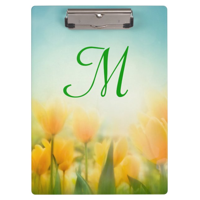 Sun Kissed Tulips Monogram Initial Clip Board (Front)
