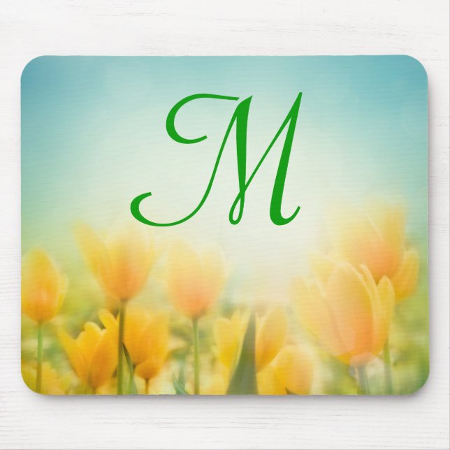 Sun Kissed Yellow Tulip Monogram Initial Mouse Pad (Front)