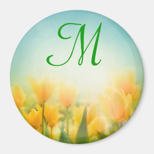 Sun Kissed Yellow Tulips Monogram Initial Magnet