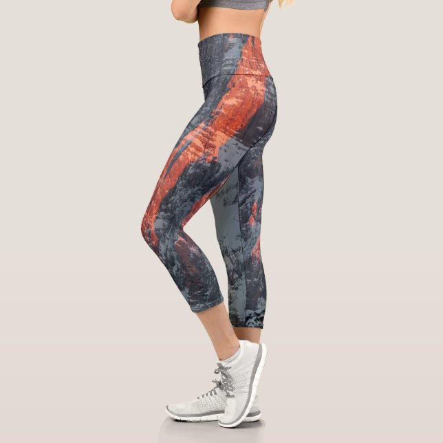 Sun light on snowy mountains capri leggings (Left)