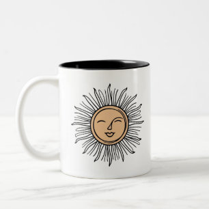 Sun Line Art Pillow   Calm Earthy Aesthetic Two-Tone Coffee Mug