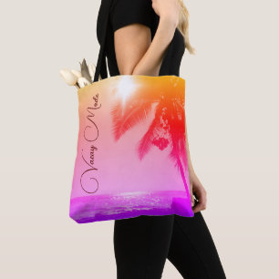 Sun lit Palm Tree Ocean Rainbow Pastel Vacay Mode  Tote Bag