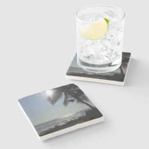 Sun lit Palm Tree Ocean       Stone Coaster