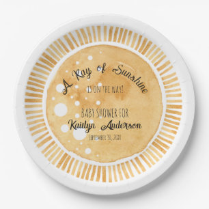 Sun Little Ray of Sunshine Watercolor Baby Shower Paper Plate