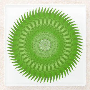 Sun Mandala green Glass Coaster