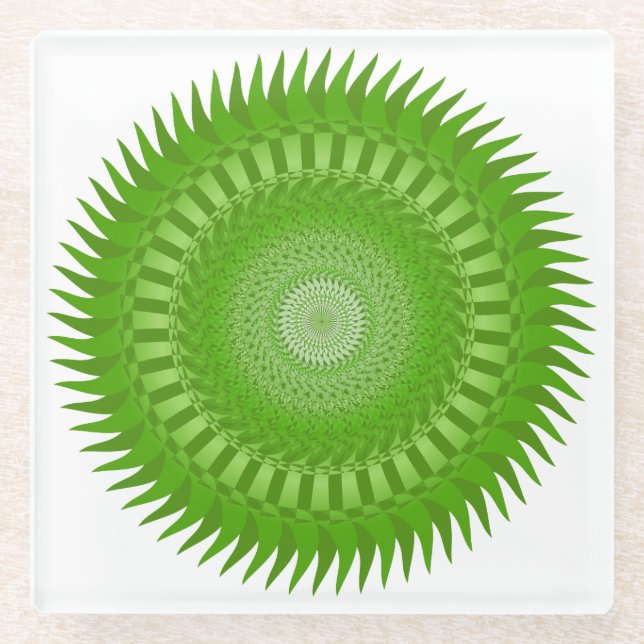 Sun Mandala green Glass Coaster (Front)