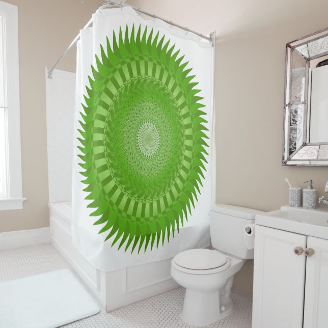 Sun Mandala green Shower Curtain (In Situ)