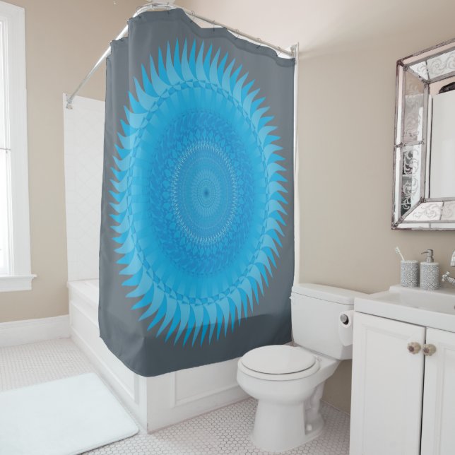 Sun Mandala Light blue Shower Curtain (In Situ)