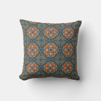  Sun Medallion Pattern in Orange and Slate Cushion