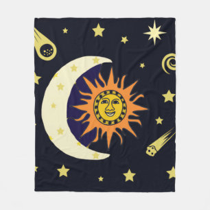 Sun Moon and Celestial Bodies Fleece Blanket