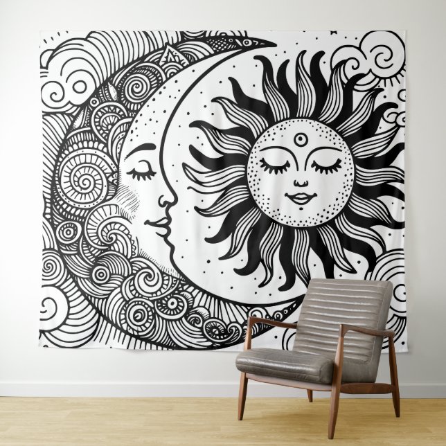 Sun Moon and Stars Celestial Paintable Tapestry  (In Situ (Horizontal))