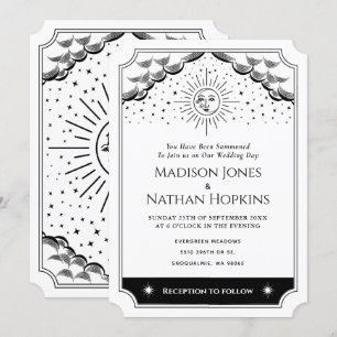Sun & Moon Black & White Tarot Wedding Invitation