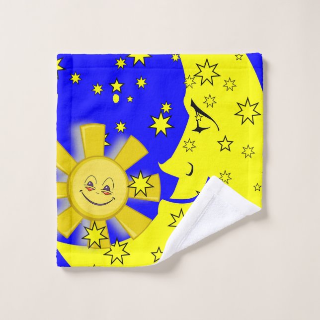 Sun Moon Blue Wash Hands Bathroom Towel Sets (Wash Cloth)