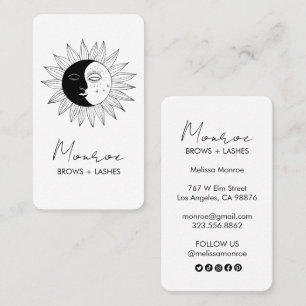 Sun & Moon Boho Line Art Elegant B&W Social Icon Business Card