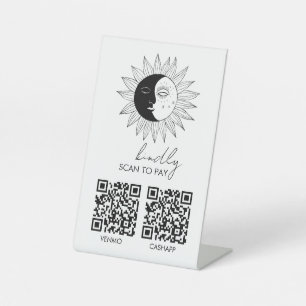 Sun & Moon Boho Line Art Elegant QR SCAN TO PAY Pedestal Sign