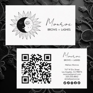 Sun & Moon Boho Line Art Elegant QR Social Icons Business Card