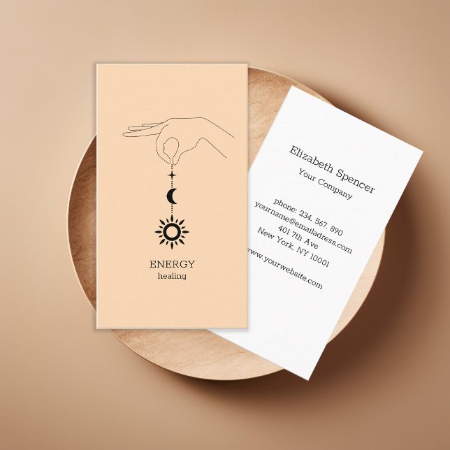 Sun Moon  Business card (Orange Sun Moon Illustration Business Card. Modern Whimsical. Perfect for Energy Healer & more.)