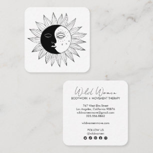 Sun & Moon Elegant Boho Line Art Social Media Icon Square Business Card