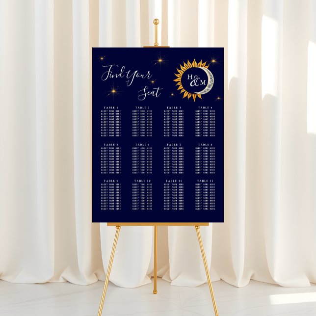Sun Moon Elegant Monogram Wedding Seating Chart (Creator Uploaded)