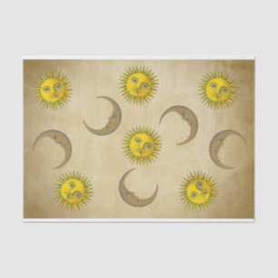 Sun Moon faces Vintage art hand drawing Tissue Paper