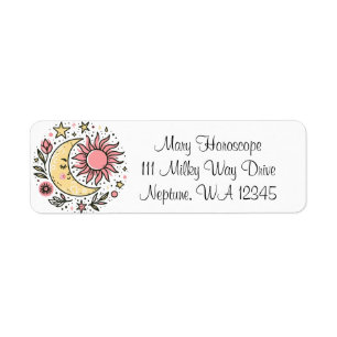 Sun Moon Floral Pink Yellow Personalised Address