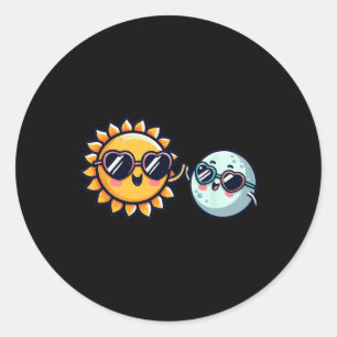 Sun Moon Friends Total Solar Eclipse 2024 Boys Gir Classic Round Sticker