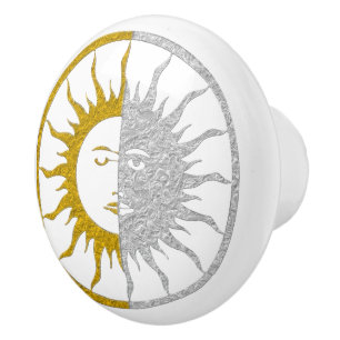 SUN & MOON gold silver + your background Ceramic Knob