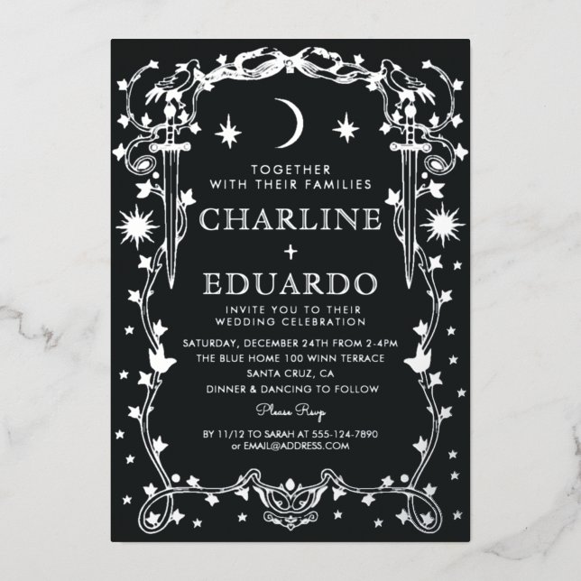 Sun &Moon Golden Ivy Ornament  Wedding  Invitation (Front)