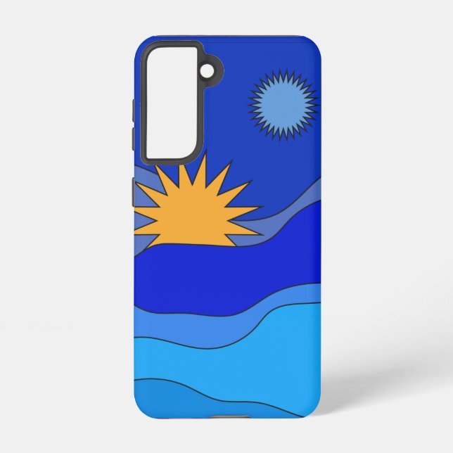 Sun moon hills abstract landscape blue   samsung galaxy s21 case (Back)