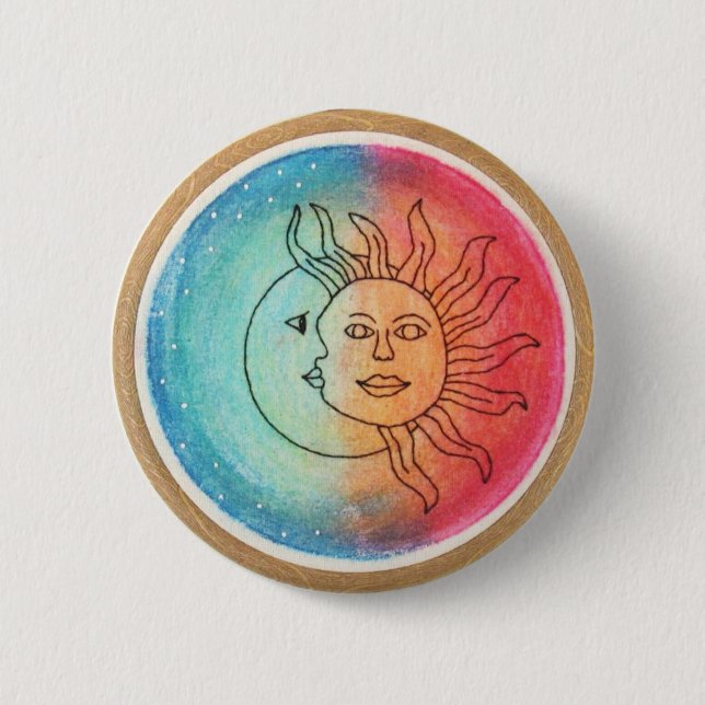 Sun & Moon in love 6 Cm Round Badge (Front)