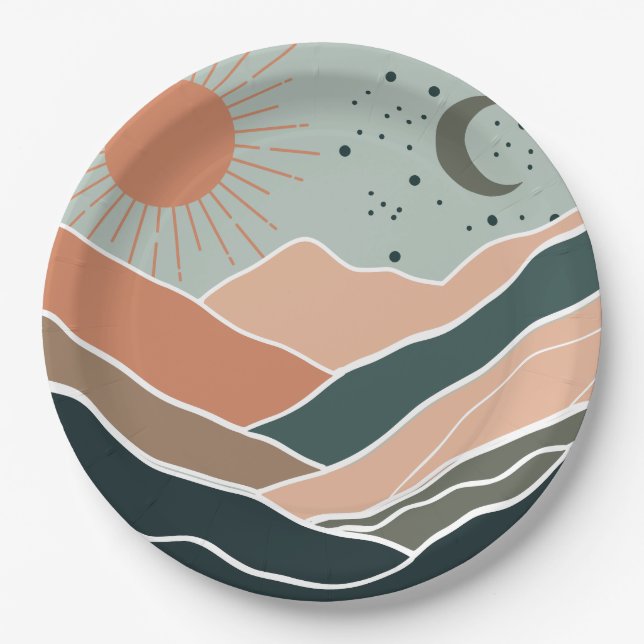 Sun & Moon Mountains Paper Plate (Front)