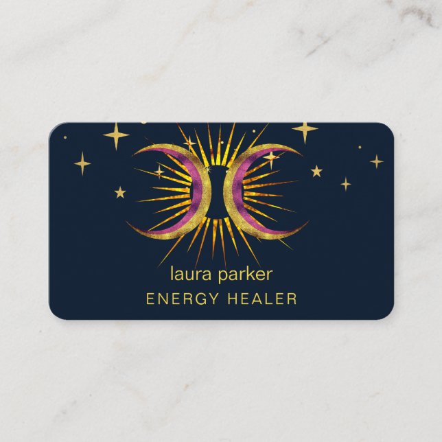 Sun Moon Mystic Crescent Reiki Healer Business Card (Front)