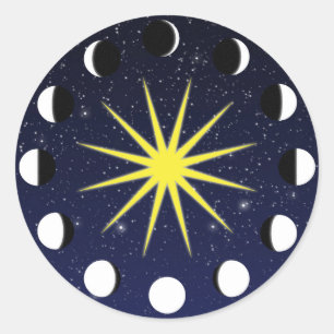 Sun, Moon Phases & Stars Classic Round Sticker