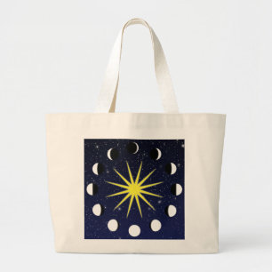 Sun, Moon Phases & Stars Large Tote Bag