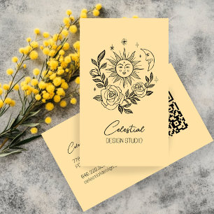 Sun Moon & Roses Magical Boho Botanical CUSTOM QR  Business Card