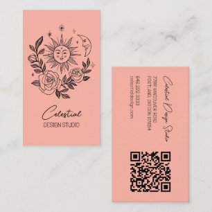 Sun Moon & Roses Magical Boho Botanical CUSTOM QR Business Card