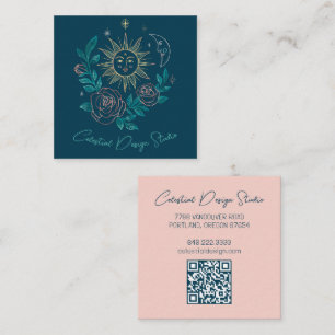 Sun Moon & Roses Magical Boho Colourful CUSTOM QR Square Business Card