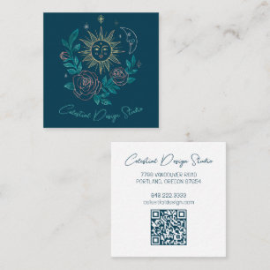 Sun Moon & Roses Magical Boho Colourful CUSTOM QR Square Business Card