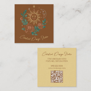 Sun Moon & Roses Magical Boho Earthy CUSTOM QR Square Business Card