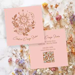 Sun Moon & Roses Magical Boho Earthy CUSTOM QR Square Business Card
