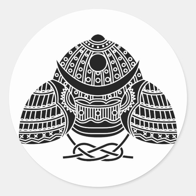 Sun moon Samurai helmet Classic Round Sticker (Front)