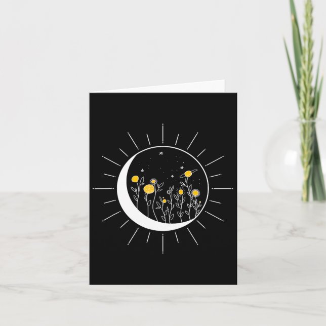 Sun Moon Solar Eclipse Flower Planets Funny Space  Card (Front)