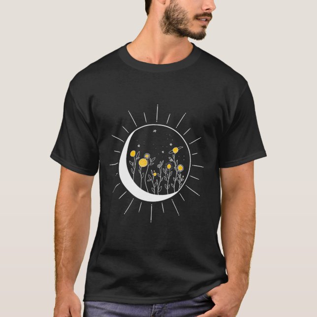 Sun Moon Solar Eclipse Flower Planets Funny Space  T-Shirt (Front)