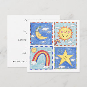 Sun, Moon, Star and Rainbow Birthday Invitation