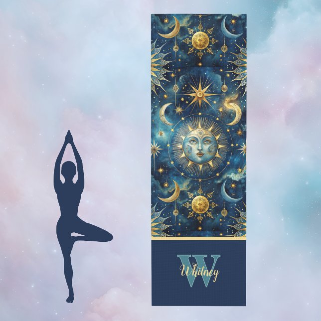 Sun Moon Stars Astrological and Celestial Monogram Yoga Mat (Creator Uploaded)