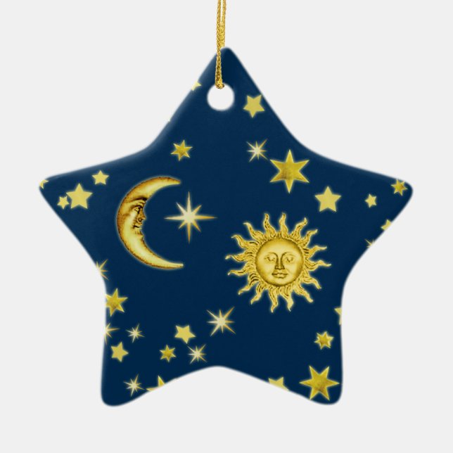 Sun, Moon & Stars Ceramic Ornament (Front)