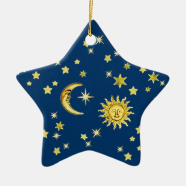 Sun, Moon & Stars Ceramic Tree Decoration (Front)